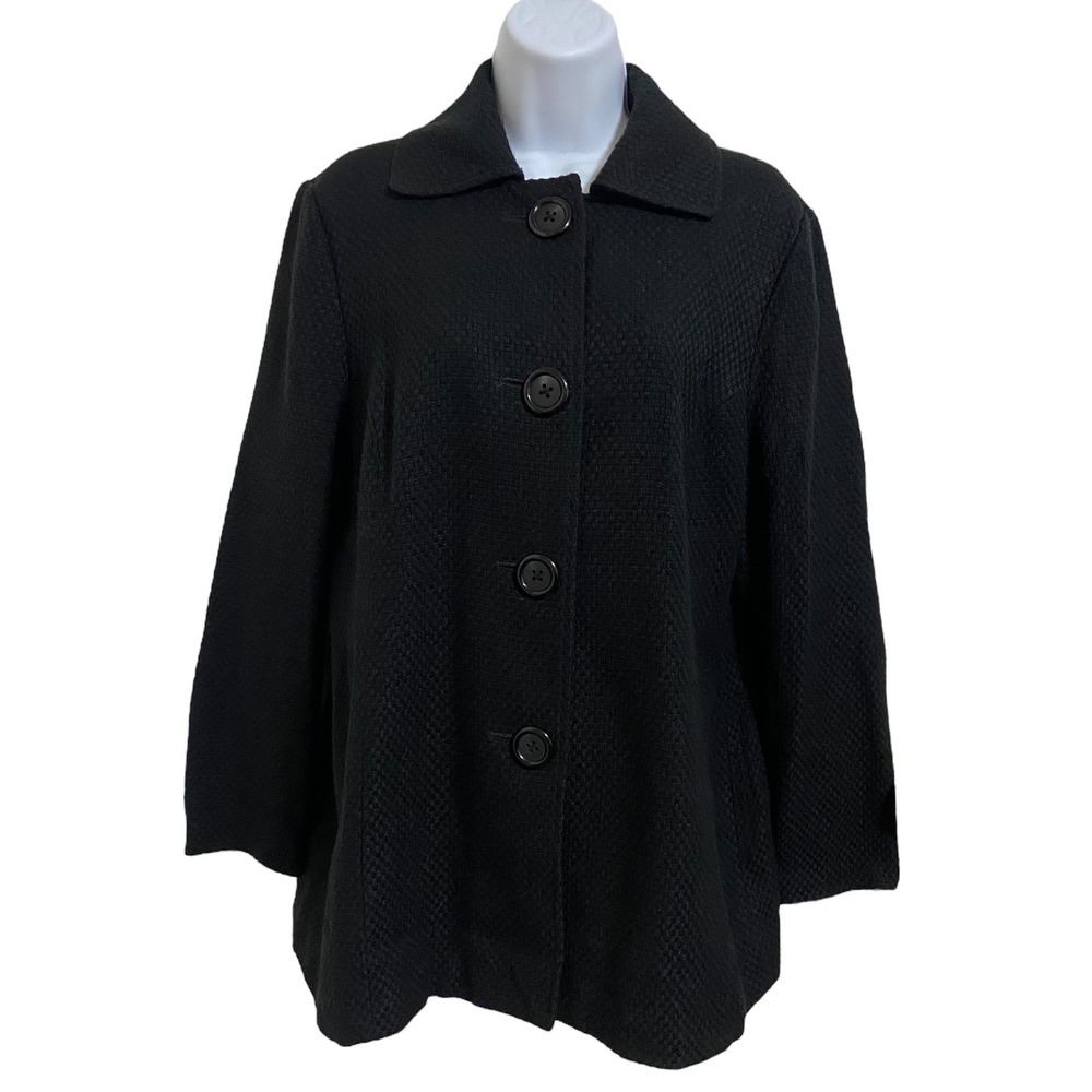 Briggs New York Black Wool Blend Textured‎ Button Front Collar Jacket Career 14